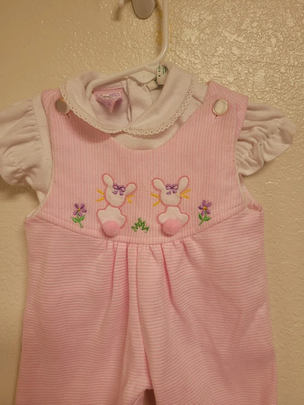 Vintage Tiny Tots Originals Pink And White Outfit With Bunnies